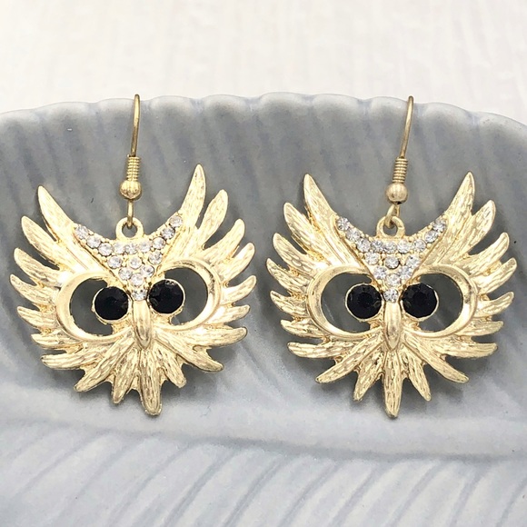 🌼 Owl Face Feathers Unique Dangle Earrings - Picture 1 of 2